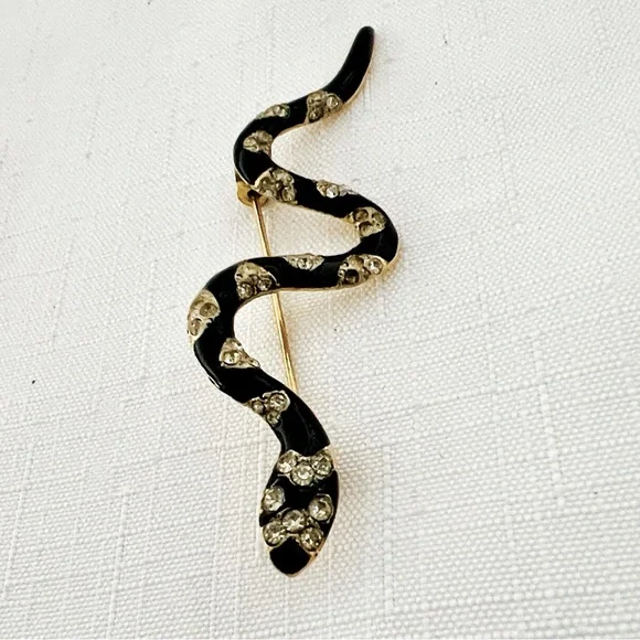 Vintage / Black, Silver & Gold Snake Brooch - Picture 2 of 6
